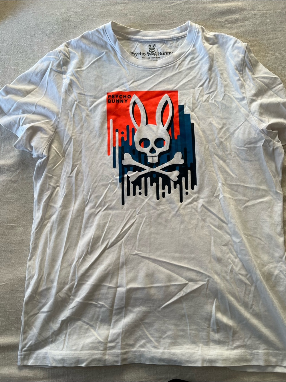 Psycho Bunny White Tee with Red and Navy Graphic Bunny Skull